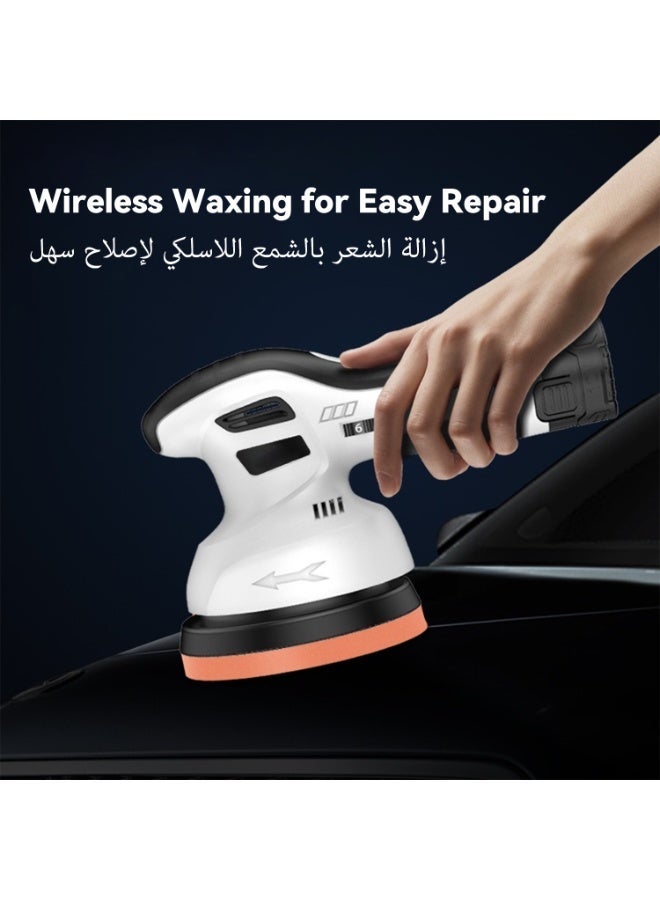 كينجوان ماكينة تلميع السيارات، 6600 دورة في الدقيقة، تعمل ببطاريتين، مع 6 سرعات متغيرة، طقم تلميع سيارات محمول مع وسادات إسفنجية - Image 4